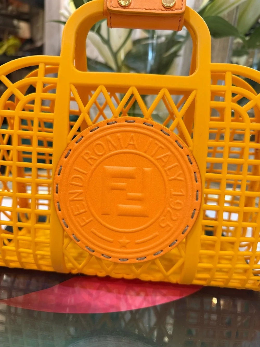 Fendi Yellow-Orange Lattice Logo Tote - Picture 2 of 14